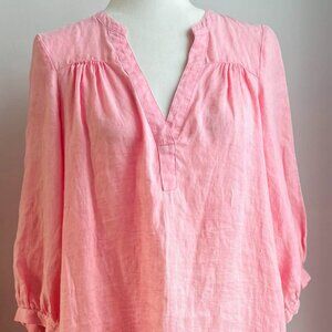 Part Two Pink Pure Linen Peasant Short Dress w/ Gathered Yoke & Pockets – EU 36